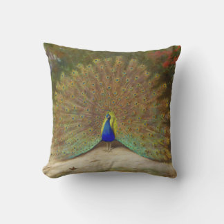 Peacock and Peacock Butterfly, Art Illustration Cushion
