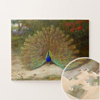 Peacock and Peacock Butterfly, Art Illustration Jigsaw Puzzle