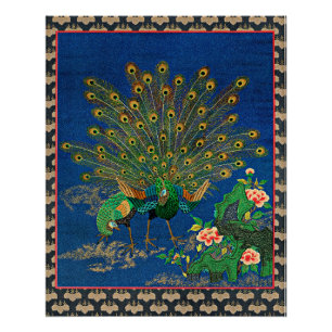 Peacock and Peahen, Japanese illustration, Poster