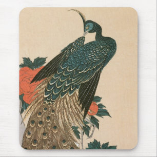 Peacock and Peonies by Hiroshige, Japanese Art Mouse Pad