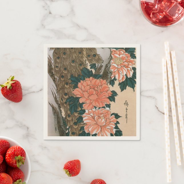 Peacock and Peonies by Hiroshige, Japanese Art Napkin (Insitu)