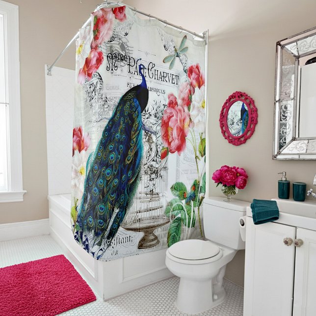 Peacock and roses shower curtain (Creator Uploaded)