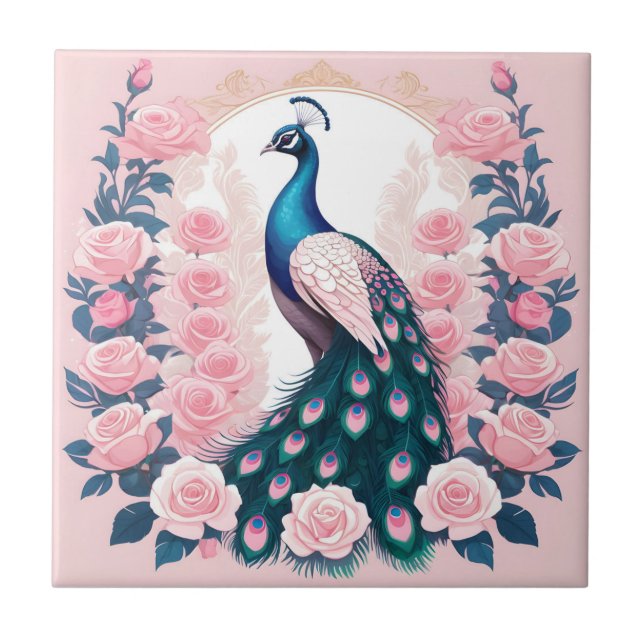 Peacock and Roses Tile (Front)