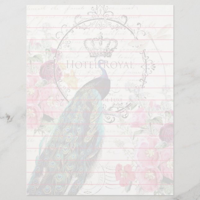 Peacock and spring flowers background paper (Front)