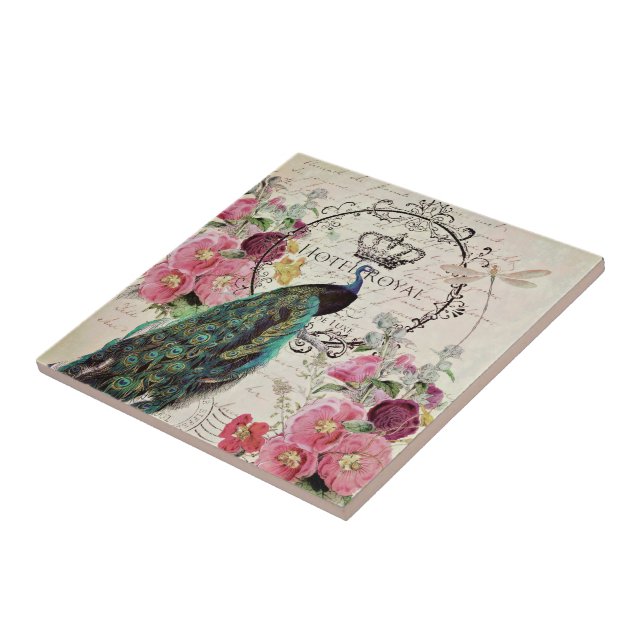 Peacock and spring flowers tile (Side)
