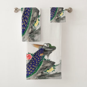 Peacock and the flowers Japanese Vintage Art Bath Towel Set