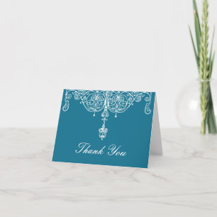 Peacock and White Scrollwork Thank You Note Card
