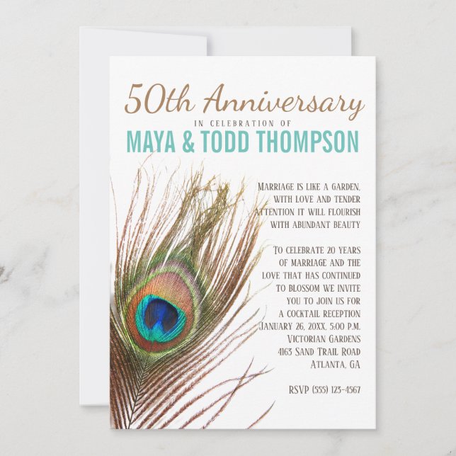 Peacock Anniversary Invitation (Front)