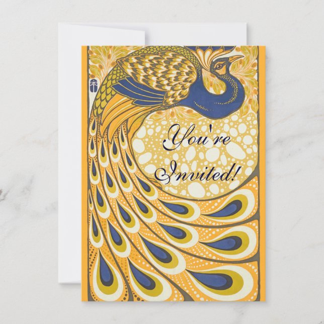 Peacock Antique Vintage Colourful Invitation (Front)