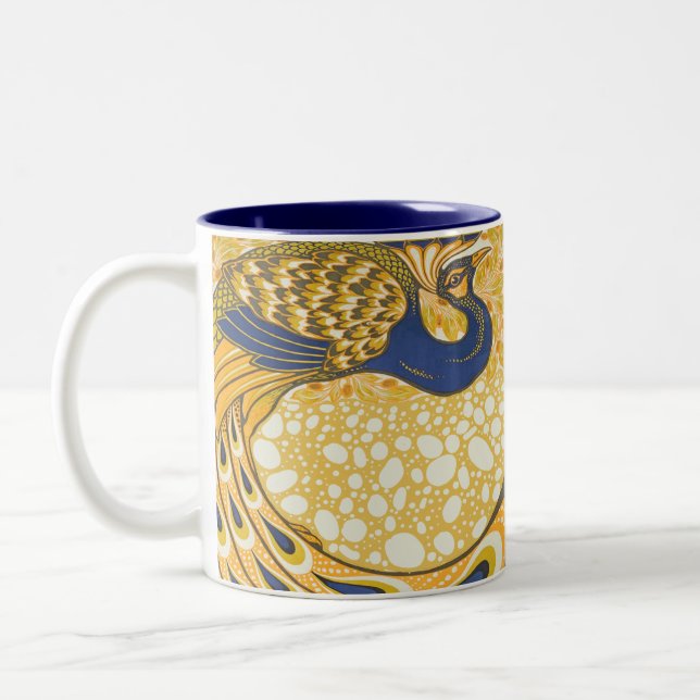Peacock Antique Vintage Colourful Two-Tone Coffee Mug (Left)