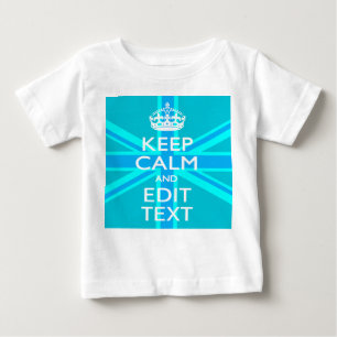 Peacock Aqua Keep Calm And Your Text Union Jack Baby T-Shirt