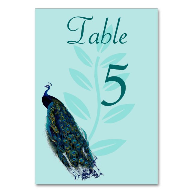 Peacock Aqua Table Card (Front)