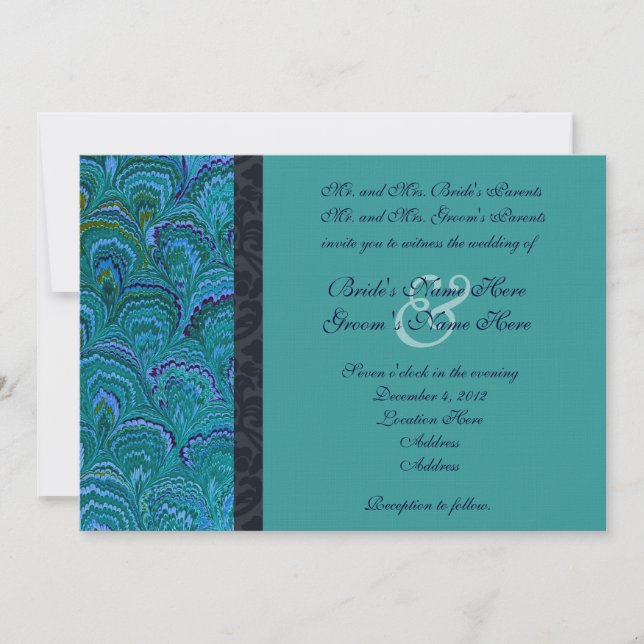 Peacock Aqua Wedding Invitation (Front)