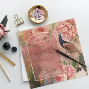Peacock Arch Blush Pink Peony Flower Thank You Card