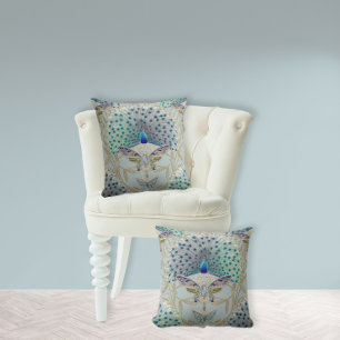 Peacock Art Deco Nouveau Butterfly Elegant Gold Cushion