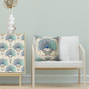 Peacock Art Deco Nouveau Butterfly Elegant Gold    Cushion