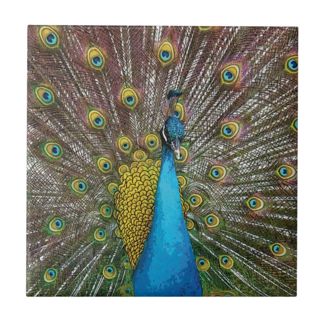 Peacock Art in Jewel Tone Colours Tile (Front)
