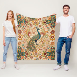 Peacock Art Morris Style Fleece Blanket