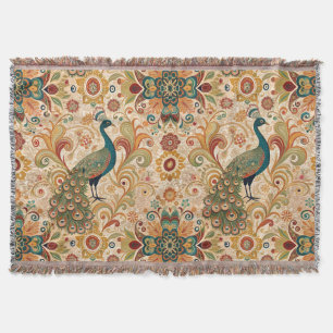 Peacock Art Morris Style Throw Blanket