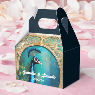 Peacock art nouvea gold frame luxury bird wedding favour box