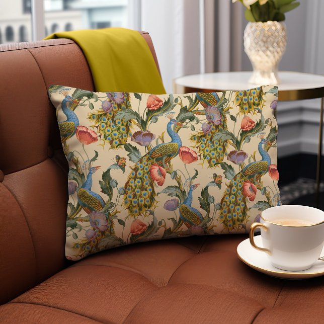 Peacock Art Nouveau Floral Pattern Lumbar Cushion (Creator Uploaded)