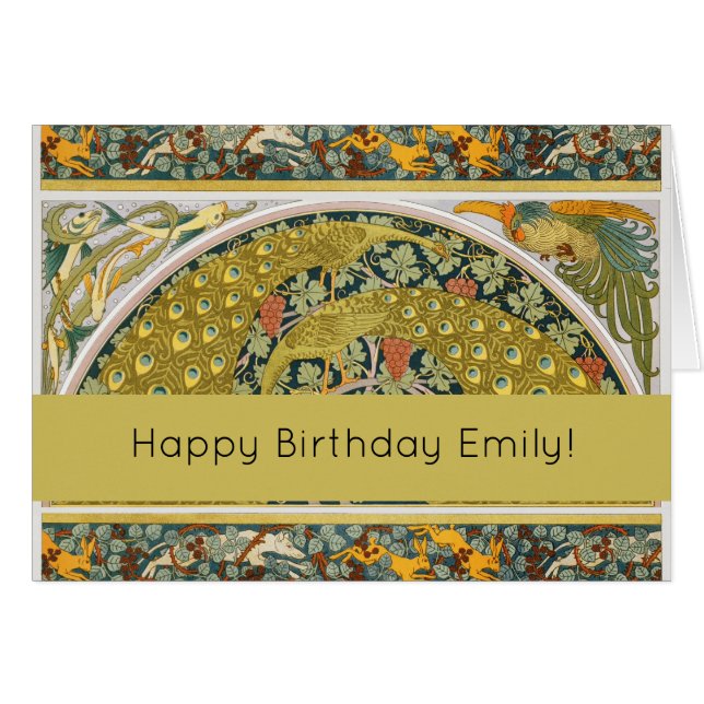 Peacock Art Nouveau Style round intricate design (Front Horizontal)