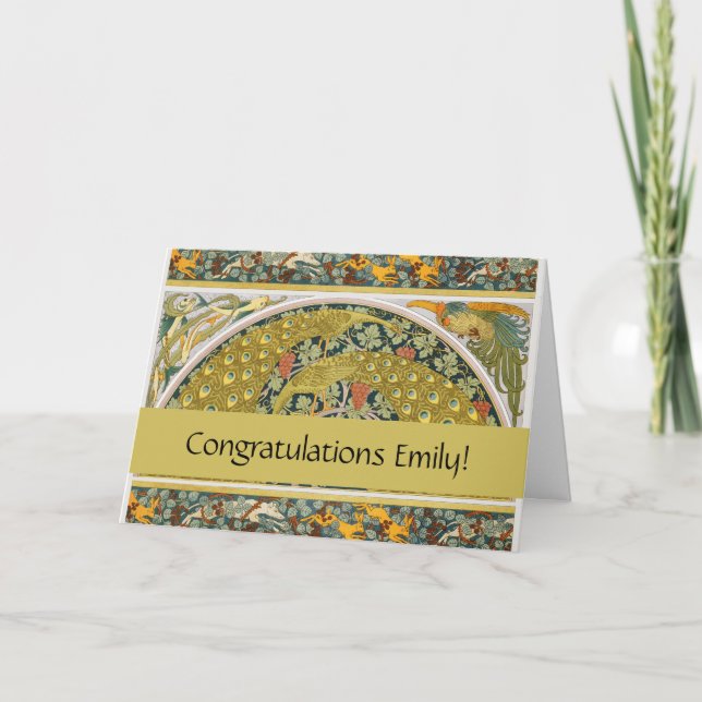 Peacock Art Nouveau Style round intricate design Card (Front)