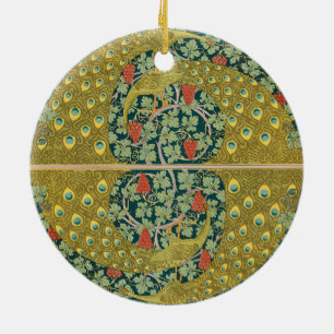 Peacock Art Nouveau Style round intricate design Ceramic Tree Decoration