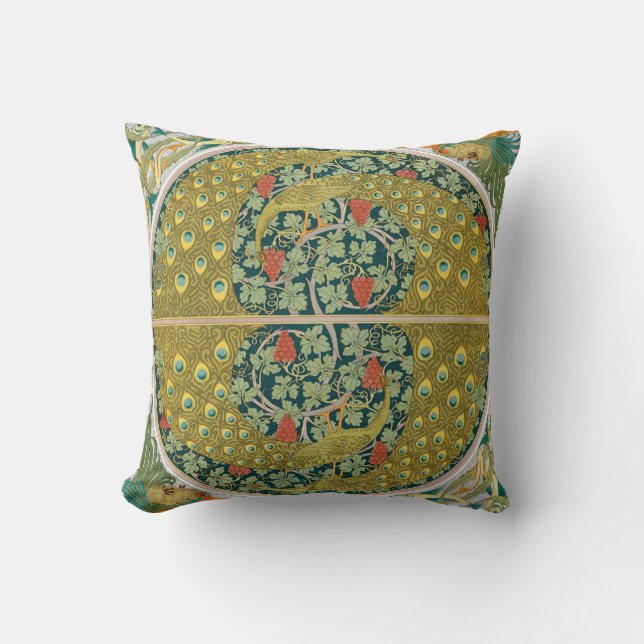 Peacock Art Nouveau Style round intricate design Cushion (Front)