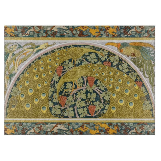 Peacock Art Nouveau Style round intricate design Cutting Board (Front)