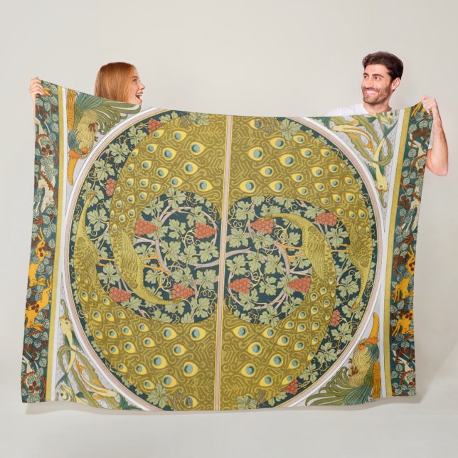 Peacock Art Nouveau Style round intricate design Fleece Blanket (In Situ)