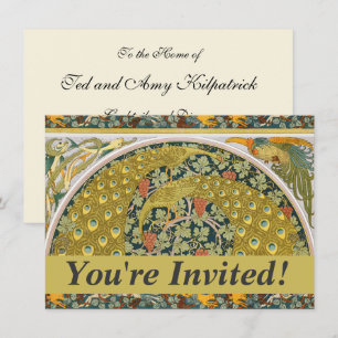 Peacock Art Nouveau Style round intricate design Invitation