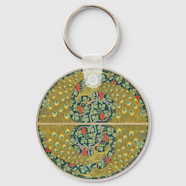 Peacock Art Nouveau Style round intricate design Key Ring (Front)