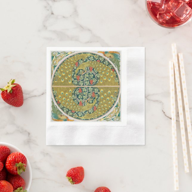 Peacock Art Nouveau Style round intricate design Napkin (Insitu)