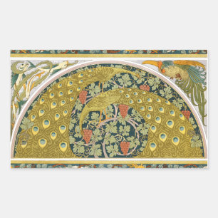 Peacock Art Nouveau Style round intricate design Rectangular Sticker