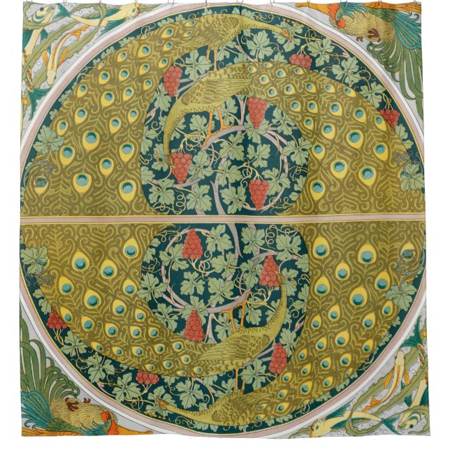 Peacock Art Nouveau Style round intricate design Shower Curtain (Front)