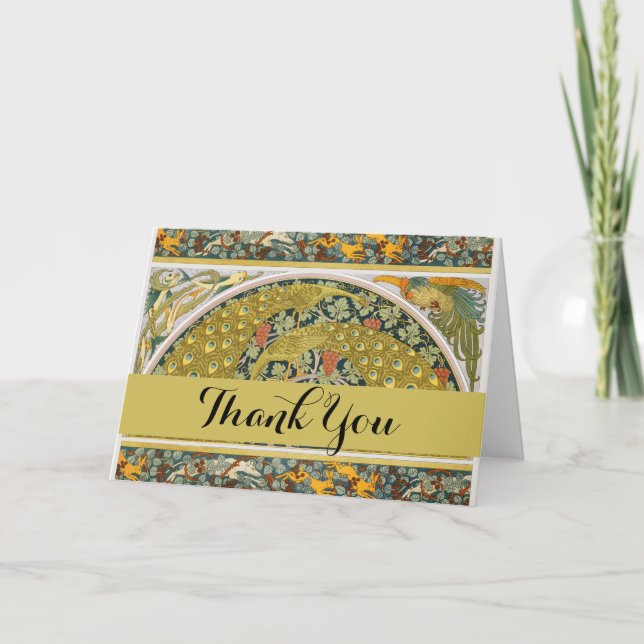 Peacock Art Nouveau Style round intricate design Thank You Card (Front)