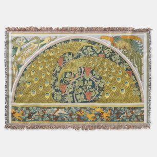 Peacock Art Nouveau Style round intricate design Throw Blanket
