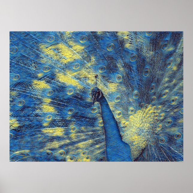 Peacock Artwork in Van Gogh Starry Night Colors Poster (Front)