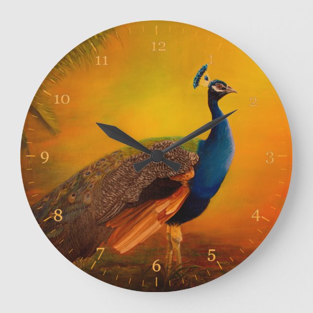 Peacock at sunrise large clock (Front)