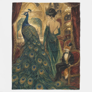 Peacock at the Opera Vintage Glamour Bird Art Fleece Blanket