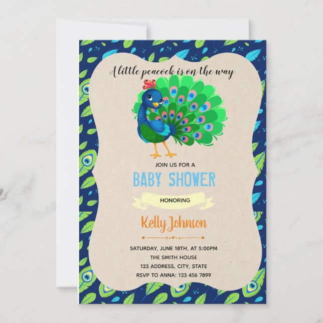 Peacock baby shower invitation (Front)