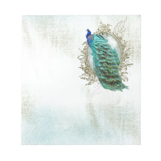 peacock beautiful turquoise vintage shabby bird notepad (Front)