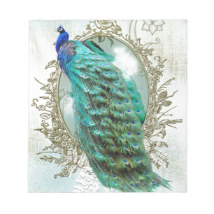 peacock beautiful turquoise vintage shabby bird notepad