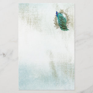 peacock beautiful turquoise vintage shabby bird stationery
