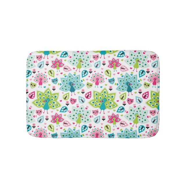 peacock bird and owl bath mat (Front)