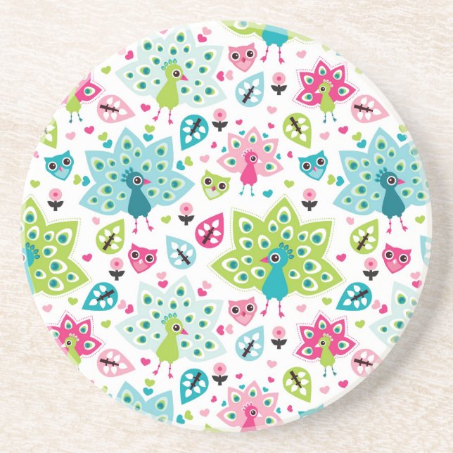 peacock bird and owl coaster (Front)