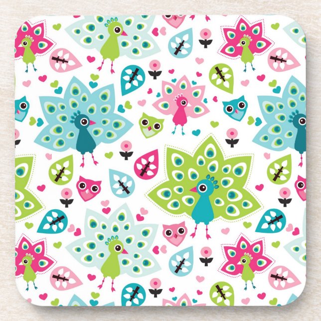 peacock bird and owl coaster (Front)