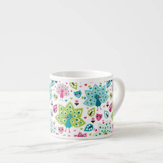 peacock bird and owl espresso cup (Front Right)
