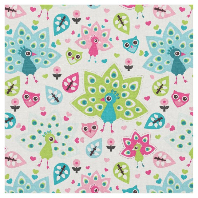 peacock bird and owl fabric (Close Up)